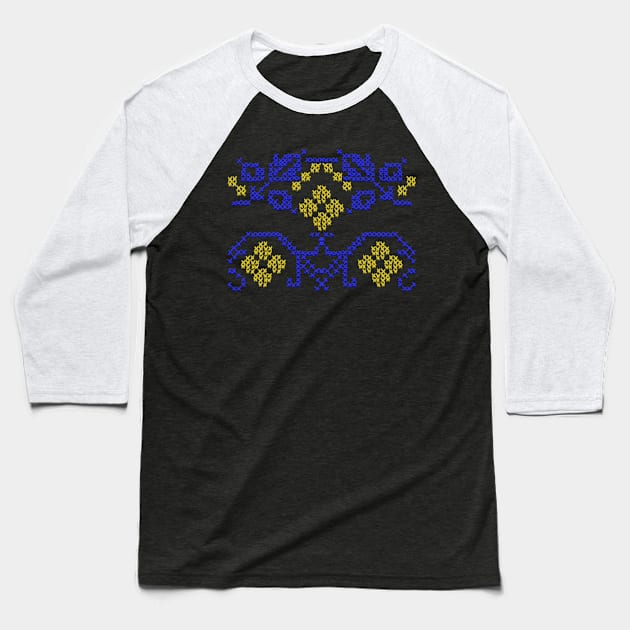 Ukrainian motive. Folk embroidery yellow blue Baseball T-Shirt by sonaart